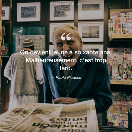 Image d'Unsplash remixée avec citation de Pablo Picasso.