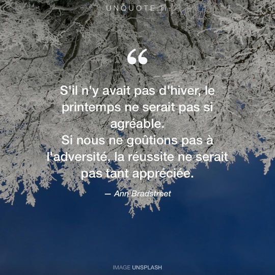 Image d'Unsplash remixée avec citation de Ann Bradstreet.